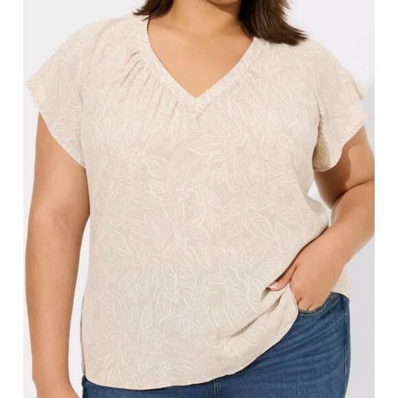 Torrid Tops - Torrid Womens SZ 1 14/16 1x Washable Crinkle Gauze V-Neck Flutter Short Sleeve